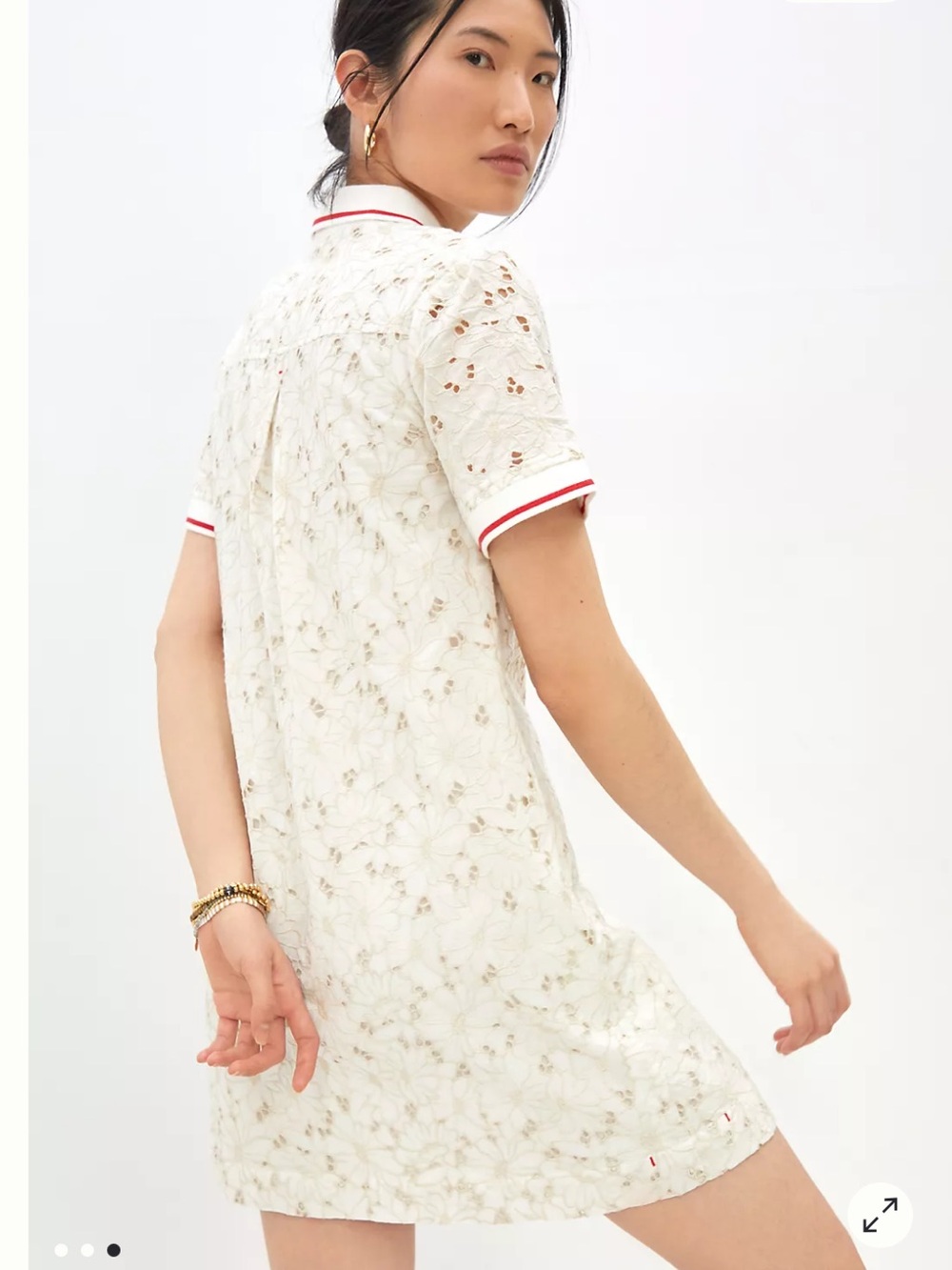 ANTHROPOLOGIE Maeve Ivory Eyelet Polo Dress with Red Trim